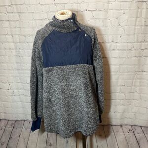 Navy Blue button Neck Sherpa Sweatshirt Xl